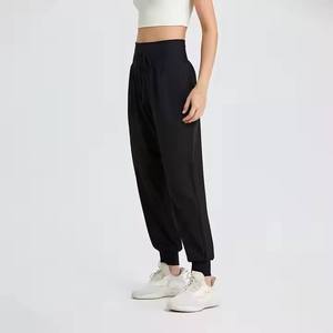 Pantalones de cintura alta, holgados, de color liso, con cordón, hasta el tobillo, estilo informal, estilo otoñal - Product Image 4