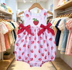Vestido sin mangas con estampado de fresas para niñas, lindo vestido de verano con cuello cuadrado y corte en A con cintas rojas - Product Image 3