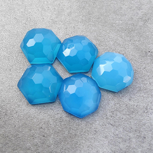 พลอยแคลซิโดนีสีน้ำเงินธรรมชาติ รูปทรงรังผึ้งหกเหลี่ยม แบบแบนด้านหลัง ปรับขนาดได้ - Product Image 5