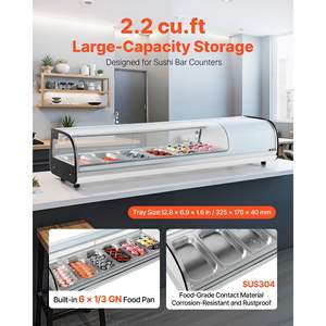 Equipo de Refrigeración para Cocina Comercial, 2.2 Pies Cúbicos, Iluminación LED, Control Digital de Temperatura, Vitrina de Mostrador Curva de 6 Bandejas - Product Image 2