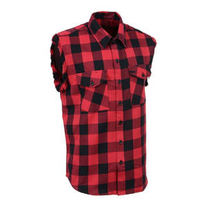 Camisa Casual sin Mangas para Hombre, Estilo Clásico, Negra y Roja, con Botones, de Franela, con Bordes Deshilachados, Camiseta sin Mangas para Hacer Ejercicio - Product Image 4