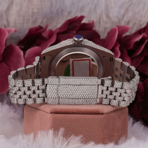 Montre en moissanite entièrement sertie de diamants, chiffres arabes, fonctionnelle, pour homme, en acier inoxydable, pour homme et femme - Product Image 3