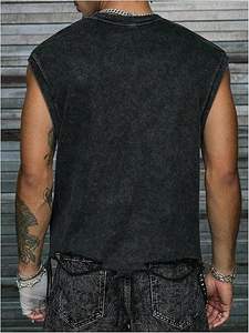 Camiseta sin mangas con gráfico de diamantes de imitación para hombre, estilo streetwear con lavado ácido, logotipo personalizado, fábrica OEM - Product Image 2