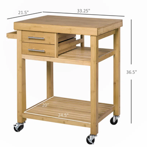Compact Solid Bamboo <b>Kitchen</b> <b>Island</b> <b>Table</b> with Storage Ideal for Small Spaces Featuring Drawers Open Shelves and Towel Rack - Product Image 5
