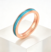 Bague en titane or rose 3 mm avec incrustation de turquoise naturelle, alliance plate et fine pour femme, bijoux bohèmes nature en gros