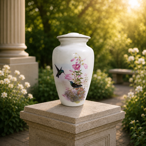 Urne funéraire pour cendres humaines, colibri blanc |   Souvenir commémoratif floral rose |   Urne funéraire pour adultes |   Élégant - Product Image 3
