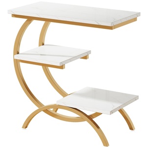 Modern Durable Portable Wood Top Iron Frame Coffee Table with Two <b>Shelves</b> for Living Room Home Furniture Multifunctional Design - Product Image 3