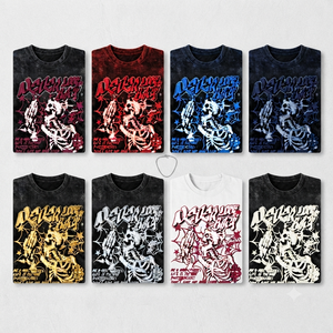 Men's High Quality T Shirt Free Shipping Custom 200 Gsm Black Cotton Tshirt Washed Black Short Sleeve Casual Loose Fit Street - Product Image 5