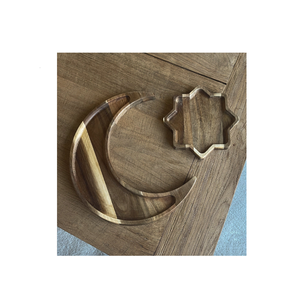 Bandeja de madera con diseño de luna y estrella para servir dátiles y dulces en Ramadán y como decoración festiva de mesa - Product Image 2