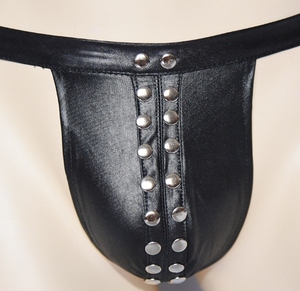 Jockstrap de Cuero para Hombre con Detalle de Remaches, Cintura Baja, Color Sólido, Ropa Interior Sexy - Product Image 3