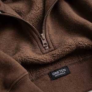 Ensemble décontracté streetwear pour homme, sweat à capuche zippé 2-en-1 et pantalon de survêtement en molleton polyester/coton marron, coupe ample - Product Image 4
