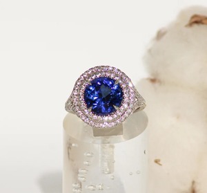 Silver Blue Sapphire Halo <b>Ring</b> for Women Luxury <b>CZ</b> Stone Double Layer Elegant Fashion Statement Jewellery - Product Image 1