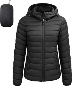 Light Pink Hooded <b>Puffer</b> <b>Jacket</b> Women's Casual Windproof Zipper Front Autumn <b>Thin</b> Polyester Wadding Regular Fit Solid Color - Product Image 2