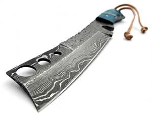 Handcrafted Damascus Steel Heavy Utility Knife Turquoise Resin Handle Leather Lanyard <b>Craft</b> <b>Tool</b> - Product Image 4