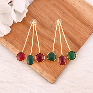 Stylish Garnet Hydro & Green Onyx Stone <b>Dangle</b> <b>Earrings</b> Handmade Brass Jewelry for Women - Product Image 2