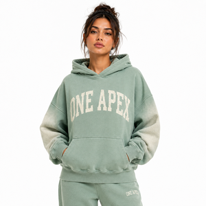 เสื้อฮู้ดโอเวอร์ไซส์สำหรับผู้หญิง ONE APEX ผ้าฝ้ายฟลีซเนื้อหนาคุณภาพพรีเมียม ระบายอากาศได้ดี สีเขียวเซจ ล้างสีแบบวอช สเวตเชิ้ตสีพื้น - Product Image 4