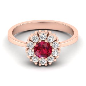 Anillo Halo con Rubí de Corte Redondo de 0.5 Quilates de Alta Calidad REYES para Mujer, Oro Sólido de 14K/18K, Joyería con Moissanita Certificada GRA - Product Image 1