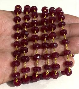 Chaîne de perles en rubis naturel de 8 mm, fil plaqué or, chaîne de chapelet, fabrication de bijoux, fournitures de bricolage - Product Image 5