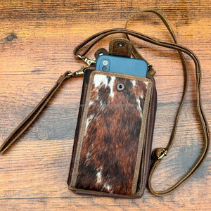 Cartera de cuero de vaca para mujer con bolsillo para teléfono, monedero de cuero genuino occidental, bolsa móvil oculta para el pelo de alta calidad - Product Image 5