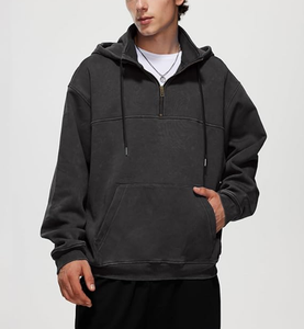 Direct Factory OEM 100% Cotton Men's Oversized Quarter Zip Hoodie Sweatshirt Half Zipper 380 GSM Heavyweight Fleece Acid Washed - Product Image 6