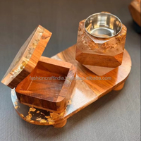 Desain baru Epoxy Arab kotak Oud Evaporator kayu Resin kombinasi pedupaan set pembakar dupa arang pemegang pembakar Bakhoor pembakar