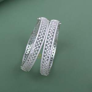 Delia CZ Designer Bangles-Trendy Brass Bracelets with Zircon Amber & Diamond Accents - Product Image 2