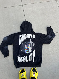 Ensemble de jogging vintage écologique personnalisé, sweat à capuche zippé et pantalon de survêtement évasé à jambe droite, effet délavé, deux pièces - Product Image 2