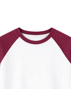 T-shirt à manches longues raglan blanc bordeaux personnalisé pour homme, 100% coton, col rond décontracté, tee-shirt de baseball décontracté, fabricant OEM, fournisseur - Product Image 5