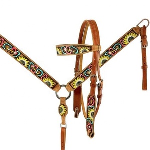 Ensemble d'équipement équestre en cuir de vachette léger de qualité supérieure, style western, avec franges tournesol, comprenant brassard, têtière et selle, durable pour l'équitation - Product Image 1