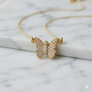 Trendy Women's fashion Jewelry Custom Insect Style Butterfly 10K <b>Solid</b> <b>Gold</b> Sparkling Natural Diamond Necklace Fine <b>pendant</b> Gift - Product Image 4