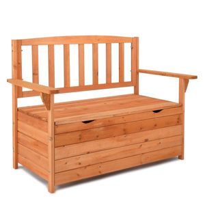 Boîte de rangement de jardin en cèdre 112 * 58 * 84 cm avec dossier et accoudoirs, rouge orange vif - Product Image 1