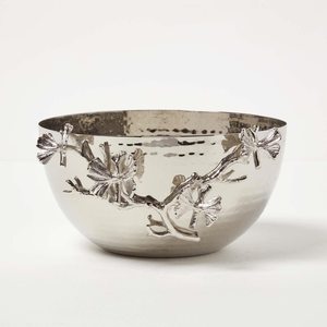 Cuenco de Metal Plateado Martillado con Elegante Motivo Floral de Orquídea Blanca en 3D, Centro de Mesa de Acero Inoxidable de Lujo para Regalo de Boda - Product Image 2