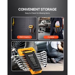 Jeu de clés à cliquet combinées 8 pièces, métriques de 8 mm à 19 mm, en acier Cr-V, avec support d'organisation pour usage domestique et professionnel - Product Image 6