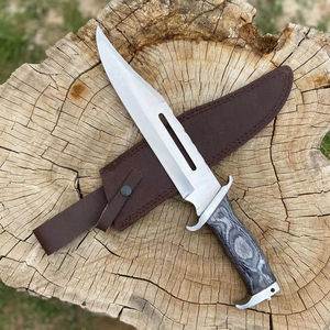 Cuchillo Bowie de Hoja Fija para Caza, Mango de Palisandro, Funda de Cuero, Supervivencia en la Naturaleza, Acero al Carbono, Borde Parcialmente Serrado - Product Image 2