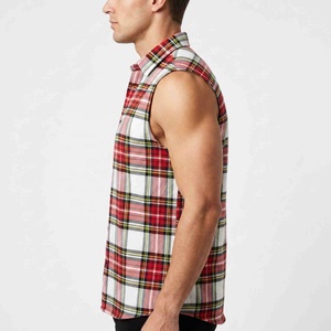 Trendy Custom Men Sleeveless Plaid <b>Flannel</b> Shirt Red <b>White</b> Black Casual Button Down Collar Breathable Cotton Shirts Autumn Style - Product Image 3