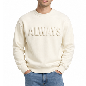 Sudadera personalizada para hombre con letras "ALWAYS" en relieve, color marfil, cuello redondo, forro polar. - Product Image 1