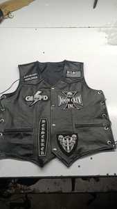 Custom Windproof Waterproof Breathable Patches Men's Genuine Leather Moto <b>Vest</b> V-Neck Skull Design <b>Black</b> Outerwear Smart Casual - Product Image 4