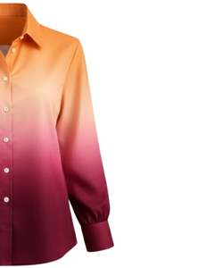 Camisa de Manga Larga para Mujer, Color Degradado de Albaricoque a Rojo Vino, Personalizada, con Botones, Estilo Casual para Oficina, Fabricante de Ropa Personalizada - Product Image 4