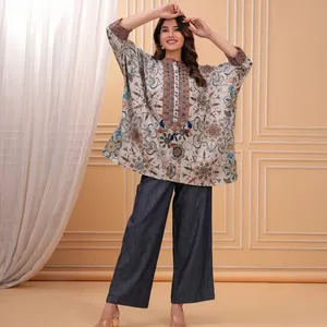 Chemisier ample à manches longues et col en V pour femme, imprimé floral, style indien pakistanais, chemise ethnique bohème, mode décontractée automne - Product Image 6