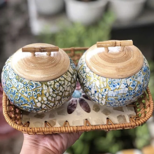 Traditional Vietnamese Bamboo <b>Jar</b> with Mother of Pearl Inlay Shell Decoration for Home Accessories - Product Image 5