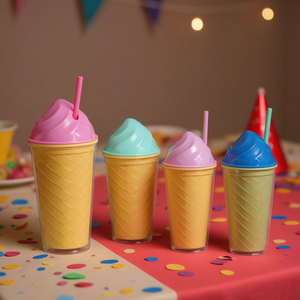 Vaso para Helado de 450 ml con Pajita, 3 Colores Surtidos, para Decoración y Vajilla de Fiesta - Product Image 3