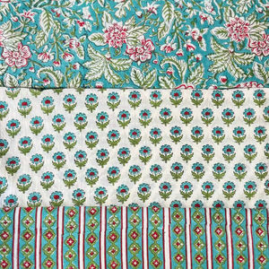 Tissu 100% Coton Indien Imprimé à la Main au Bloc, 60 fils, Poids Moyen, Écologique, 5 Yards en Continu pour Chemises et Housses - Product Image 1