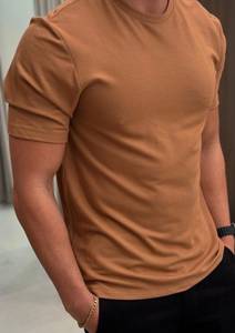 Camiseta Casual de Punto para Hombre, Corte Ajustado, Manga Corta, Cuello Redondo, Color Sólido, Largo Regular - Product Image 3