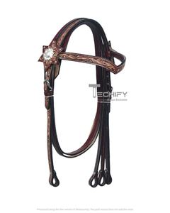 Conjunto de cabezada y pechopetral de cuero repujado a mano de primera calidad, equipo ecuestre occidental, brida y pechopetral ajustables para montar. - Product Image 5