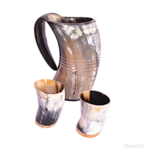 Gobelet en corne naturelle fabriqué à la main tasse à corne à boire sculptée médiévale avec poignée Viking Shot Cup - Product Image 4