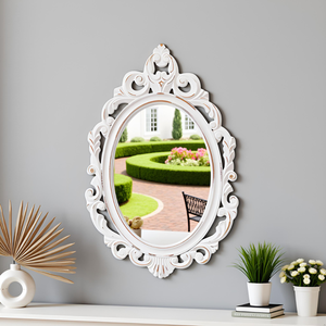 Miroir mural ovale orné vintage avec cadre en bois blanc, miroir décoratif de style antique pour salon, couloir, salle de bain - Product Image 6