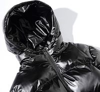 Blouson matelassé noir à capuche pour homme, imperméable, avec fermeture éclair, logo frontal, décontracté, hiver, coupe régulière, en polyester
