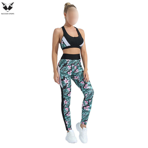 Conjunto Deportivo de Cintura Alta para Mujer, Diseño Floral, Leggings y Bra de Alta Elasticidad para Gimnasio, OEM ODM - Product Image 2