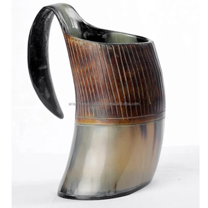 แก้วเซรามิกทรงแตรสำหรับดื่มทำมือแกะสลักแบบไวกิ้งทำจากเขาสัตว์ธรรมชาติขัดเงาสูงอินเดียสำหรับของขวัญทางธุรกิจ-ไวน์เบียร์ - Product Image 2