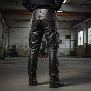 Men's Genuine Leather Cargo Pants Black Leather Utility Pants Motorcycle Biker Leather <b>Trousers</b> Tactical Leather - Product Image 4